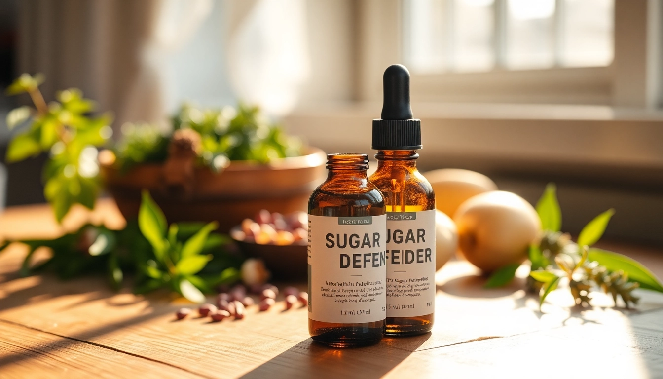 Discover sugar defender drops in an inviting layout with herbal elements promoting health.