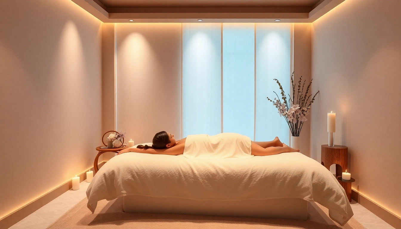 Nuru massage London offered in a soothing, serene environment with warm lighting and tranquil décor.