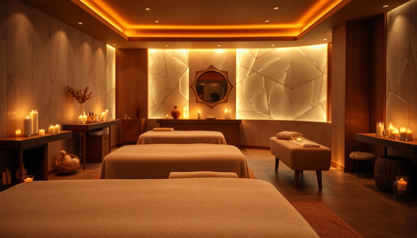 Relaxing atmosphere at an erotic spa London with plush tables and calming decor.