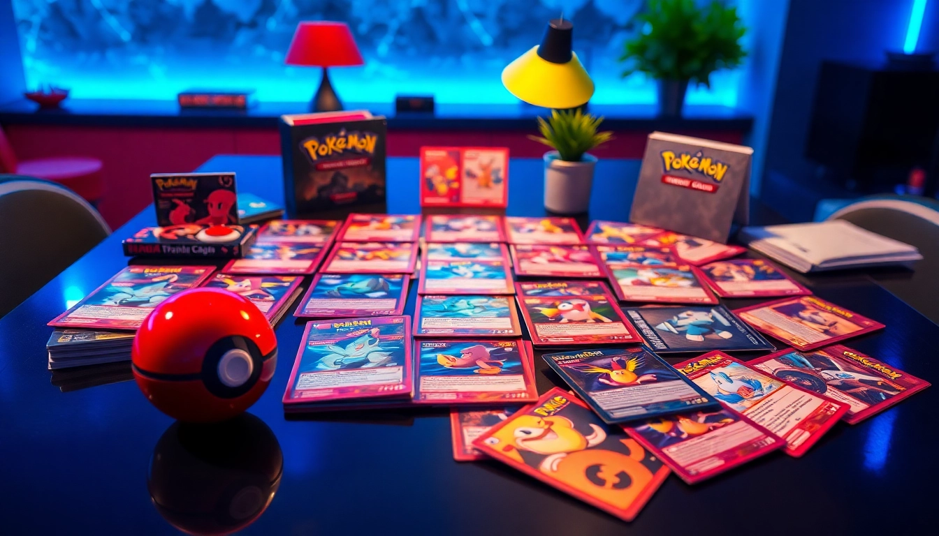 Discover Pokemon tcg india with an exciting display of trading cards on a colorful gaming table.