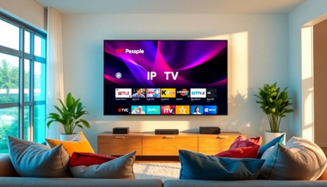 Regarder abonnement iptv 12 mois sur un téléviseur dans un salon moderne
