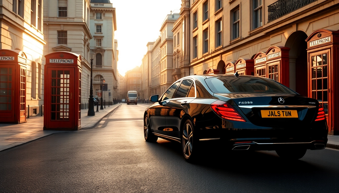 Experience a top-tier luxury chauffeur service london with a stylish black car in a scenic setting.