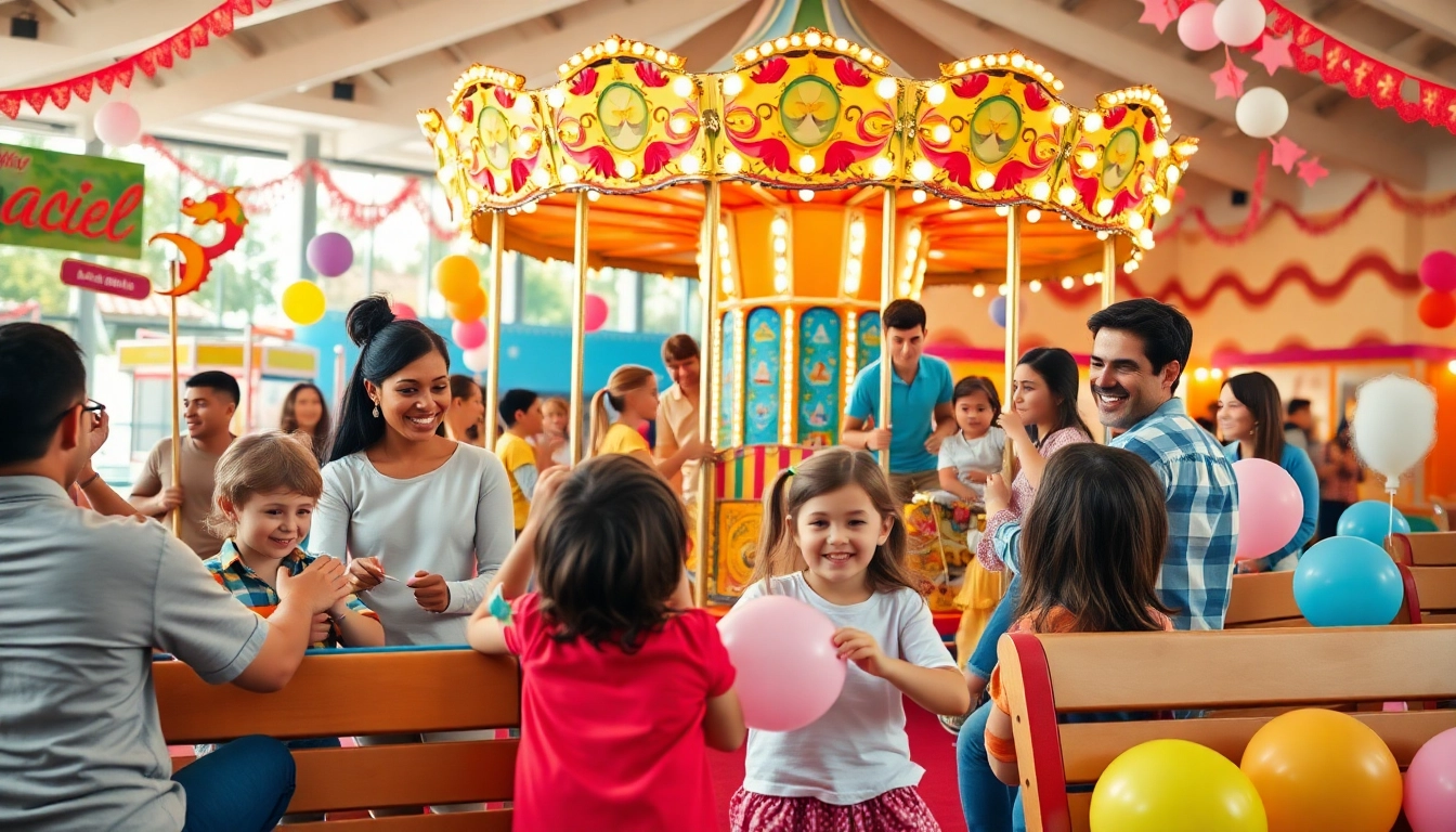 Experience family entertainment with diverse activities capturing joy and excitement at a vibrant amusement park.