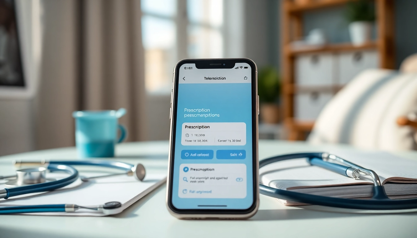 Showcasing top rated prescription applications on a smartphone within a professional home office setting.
