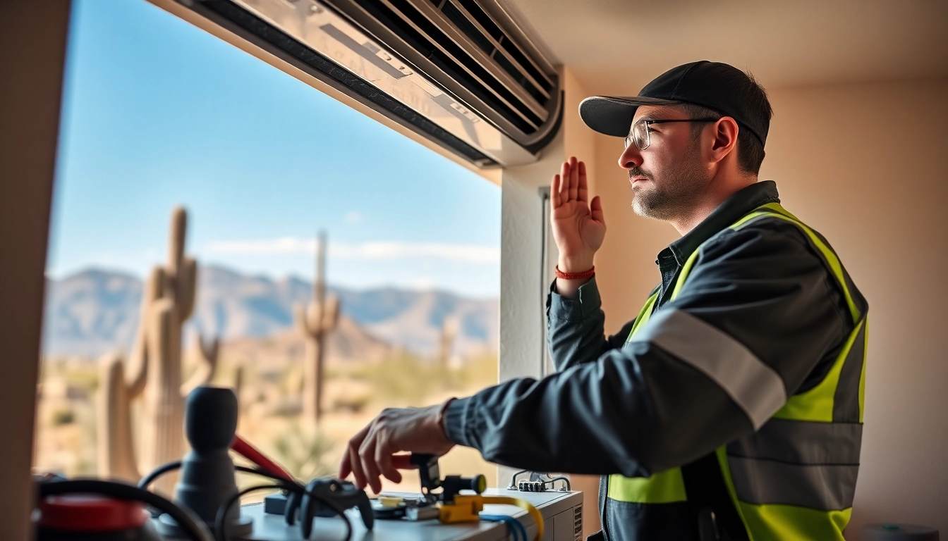 Expert technician servicing scottsdale ac unit in a sunny residential setting.